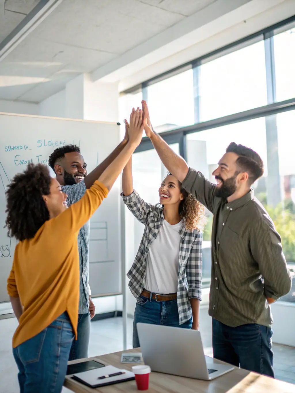 A person celebrating business success with team members, symbolizing the achievement and growth potential offered by Business Launch University.